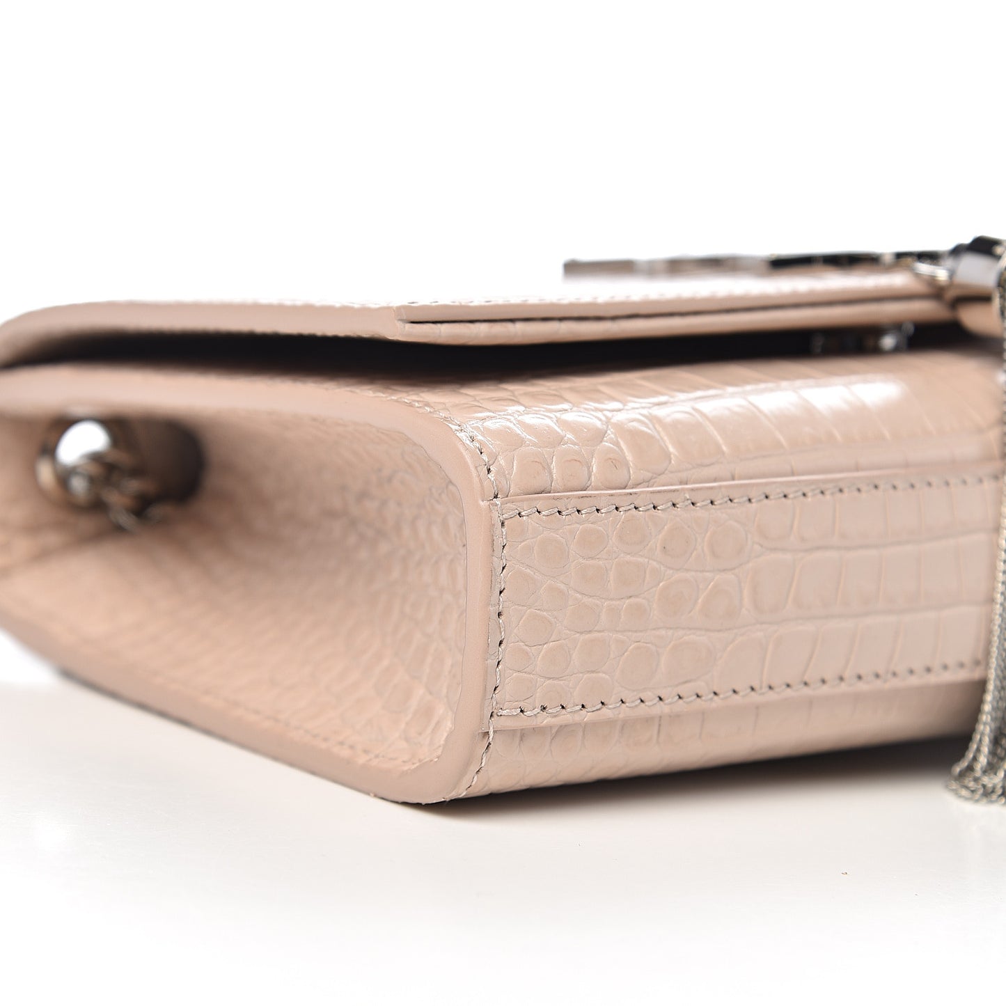 Calfskin Crocodile Embossed Small Classic Monogram Kate Tassel Satchel Rose Antic