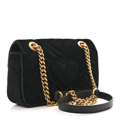 Gucci Velvet Matelasse Mini GG Marmont Shoulder Bag Black 3 of 11