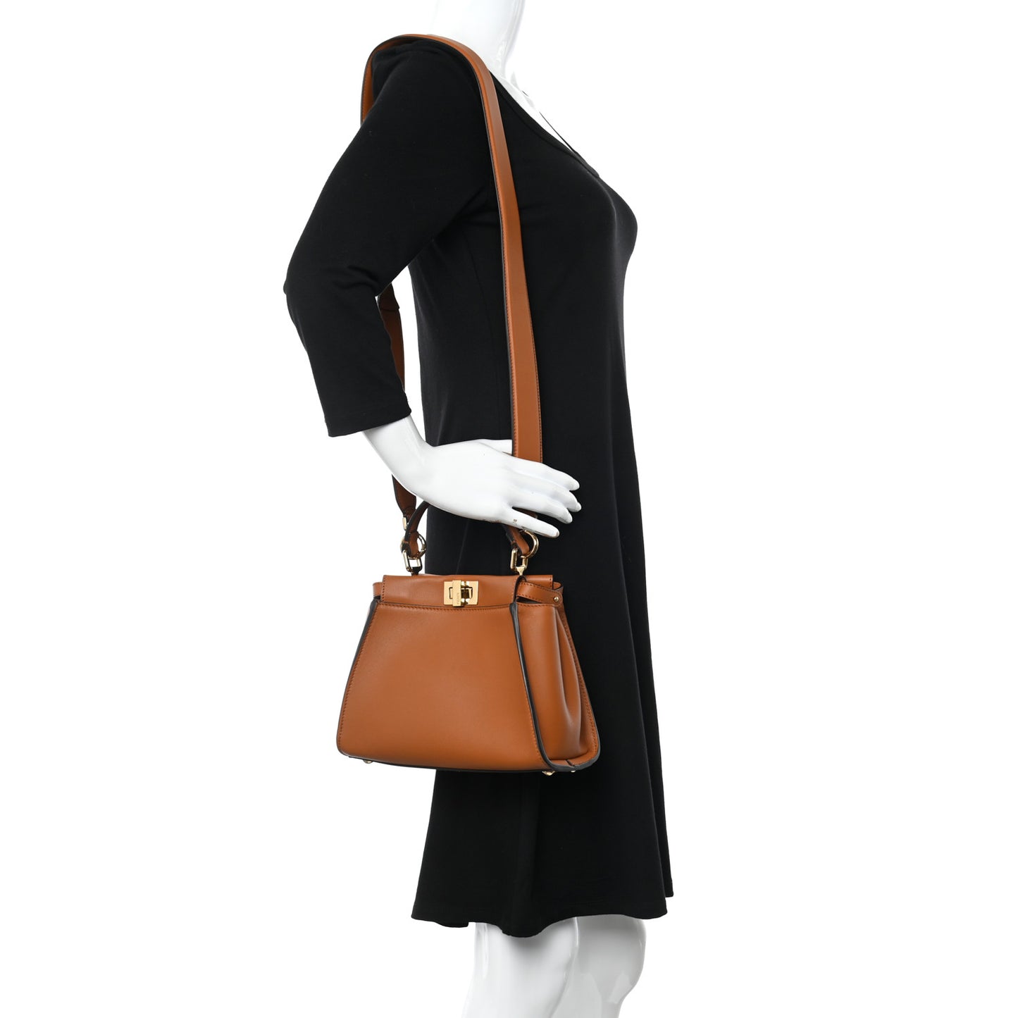 Vitello Seta Canvas FF Embroidered Mini Peekaboo Iconic Satchel Brandy Grezzo