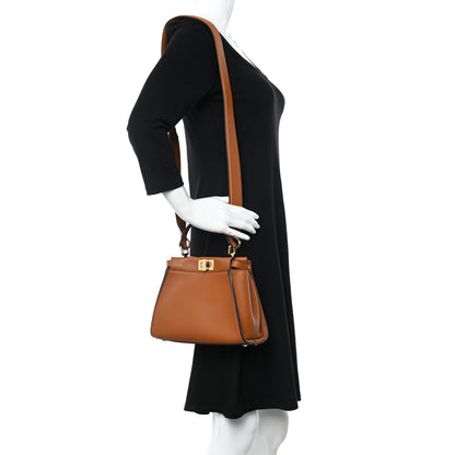 Fendi Vitello Seta Canvas FF Embroidered Mini Peekaboo Iconic Satchel Brandy Grezzo 2 of 21