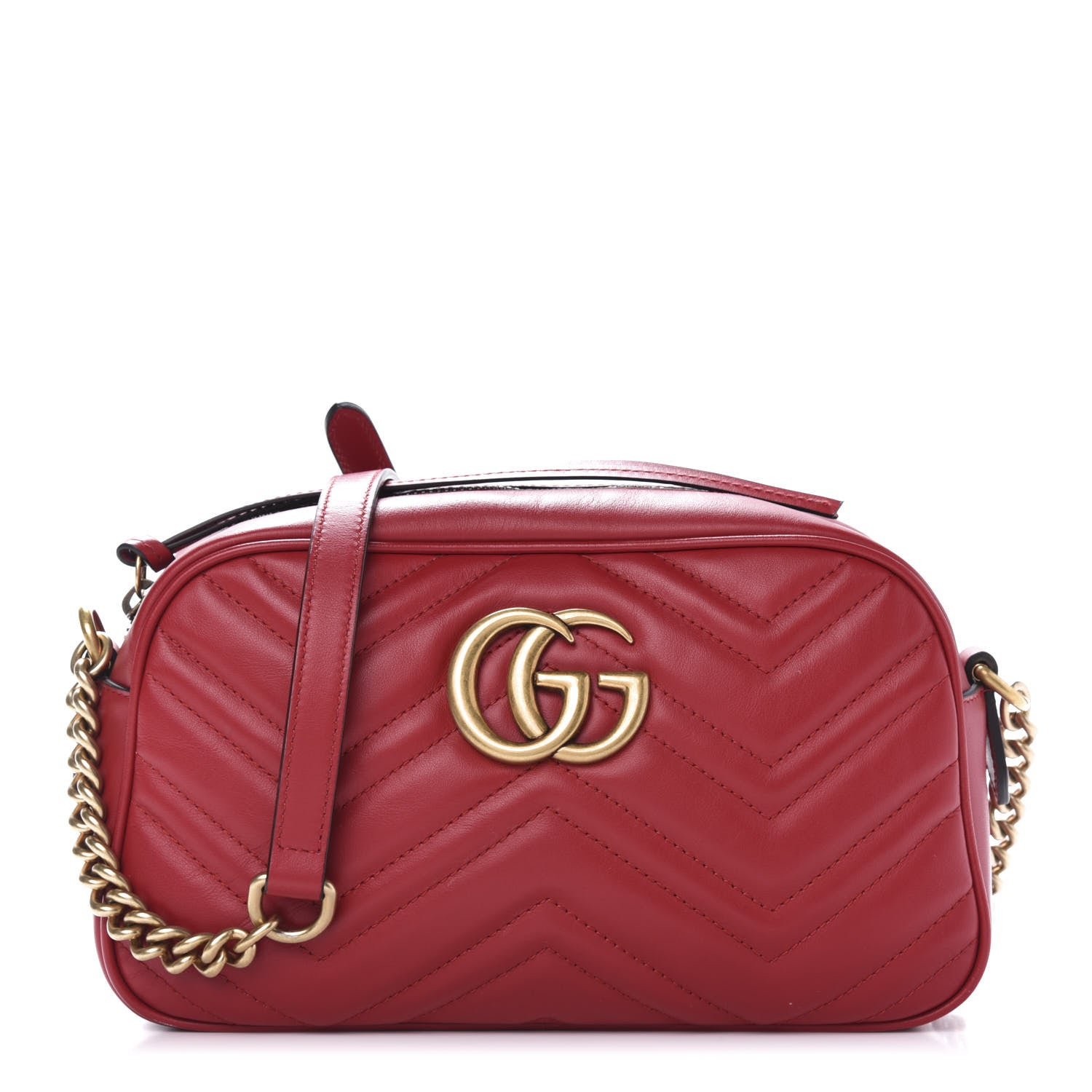 Gucci Calfskin Matelasse Small GG Marmont Chain Shoulder Bag Hibiscus Red 1 of 10