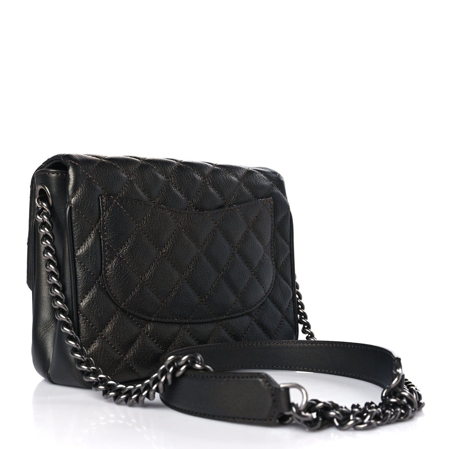 Metallic Goatskin Quilted Small Rock In Rome Flap Charcoal