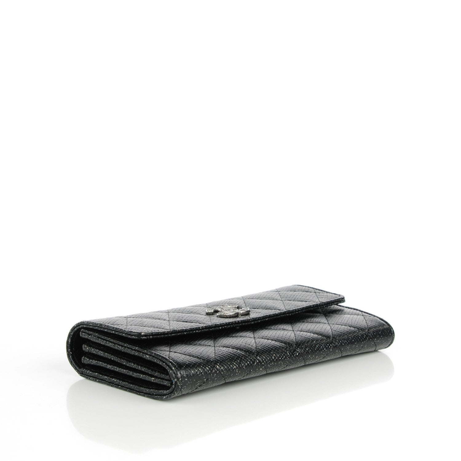 Chanel Glittered Calfskin Quilted Long Flap Wallet Black 4 of 8