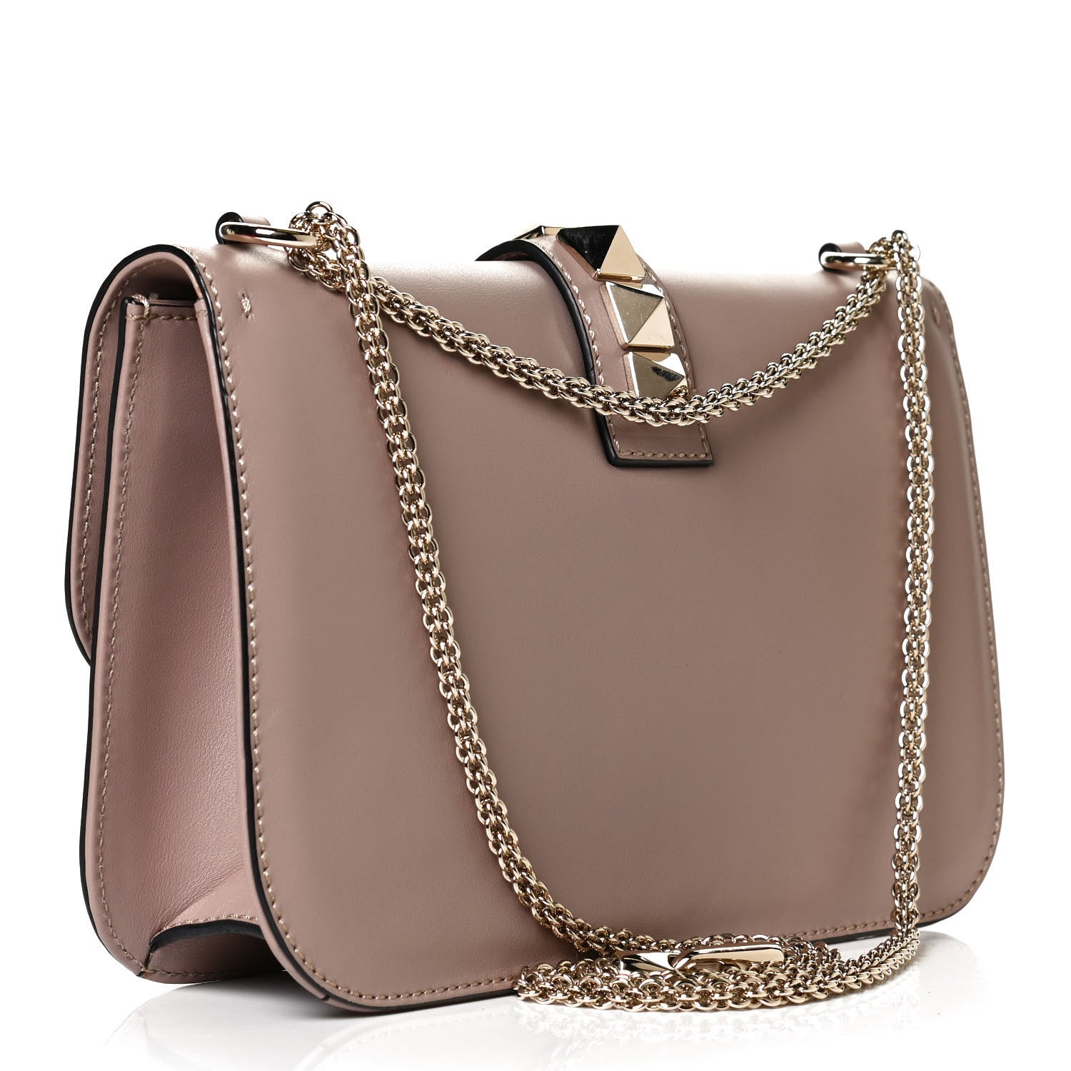 Valentino Garavani Vitello Medium Glam Lock Rockstud Flap Poudre 3 of 9