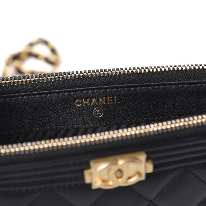 Chanel Lambskin Quilted Small Boy Clutch With Chain Black 10 of 13