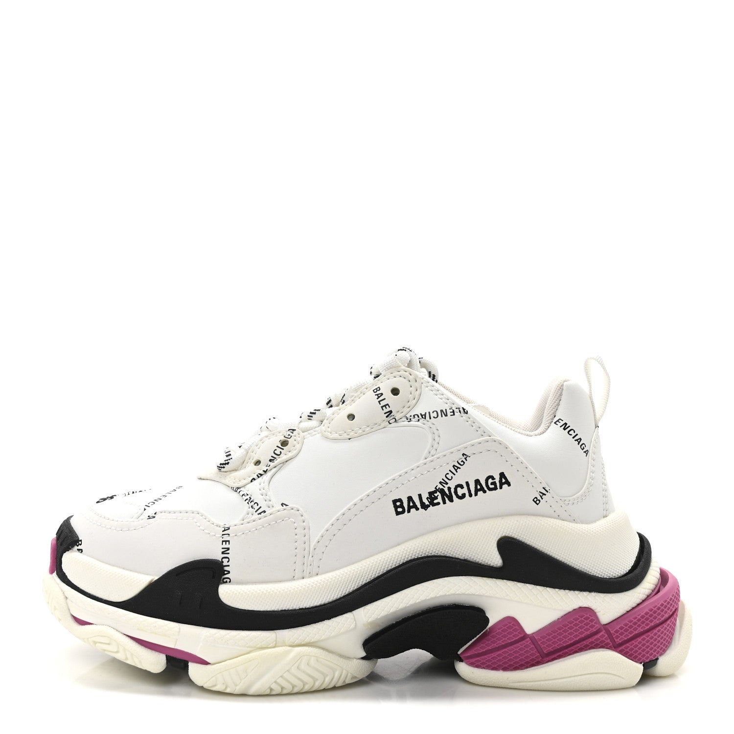 Balenciaga Technical Fabric Allover Logo Triple S Sneakers 36 White Black Pink 1 of 8