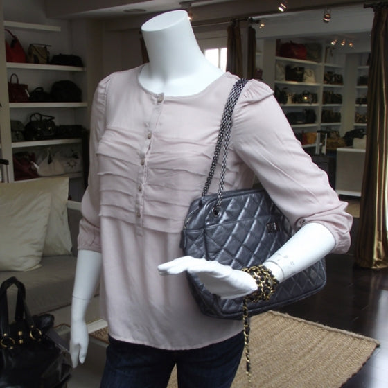 Chanel Metallic Aged Calfskin Quilted Large Reissue Camera Case Silver 2 of 11