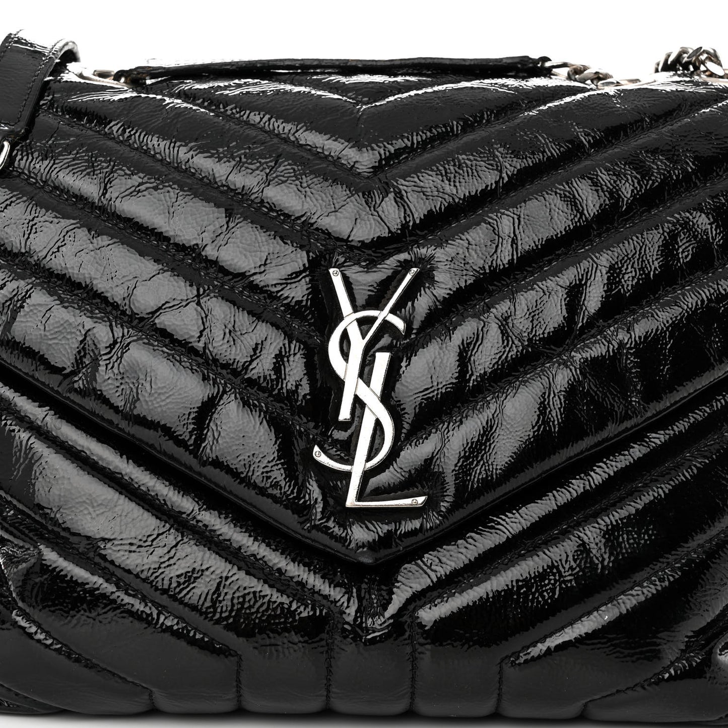 Patent Y Quilted Monogram Medium Loulou Chain Satchel Black