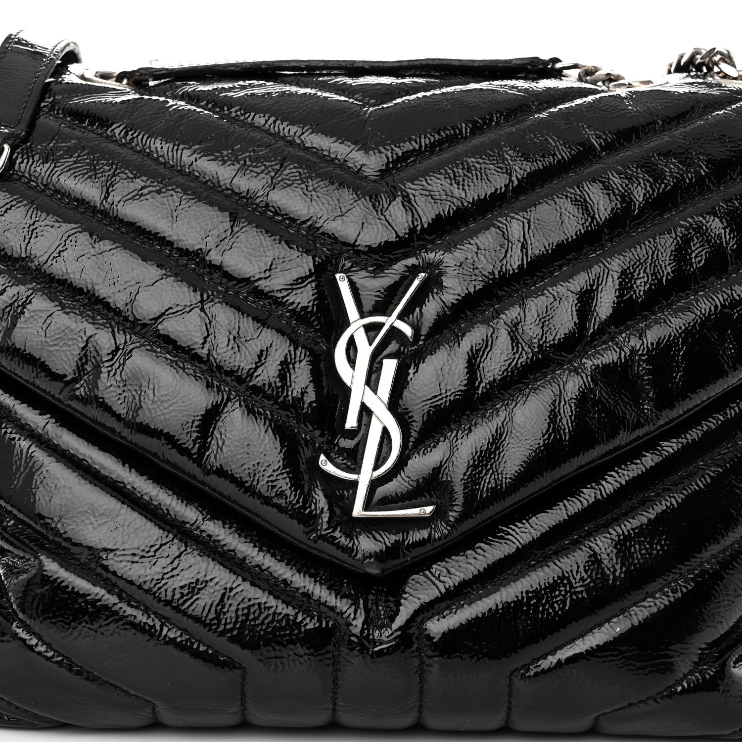 Saint Laurent Patent Y Quilted Monogram Medium Loulou Chain Satchel Black 8 of 11