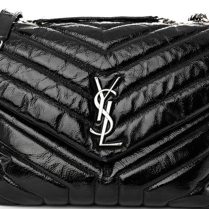 Saint Laurent Patent Y Quilted Monogram Medium Loulou Chain Satchel Black 8 of 11