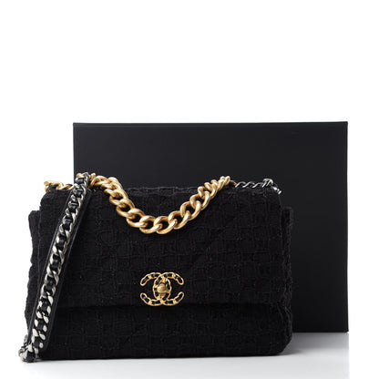 Chanel Tweed Quilted Large Chanel 19 Flap Black 11 of 11