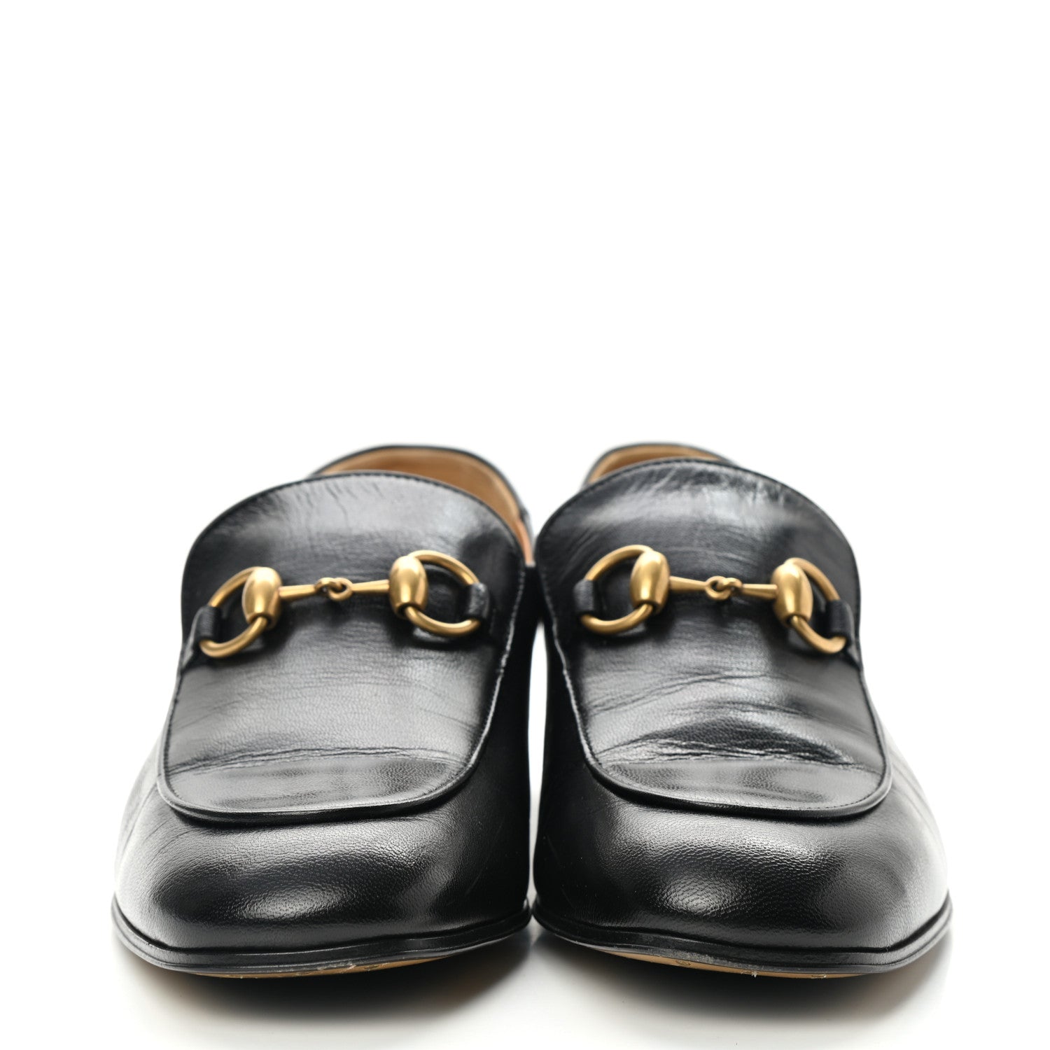 Gucci Goatskin Womens Horsebit Mid-Heel Loafers 38 Black 2 of 9