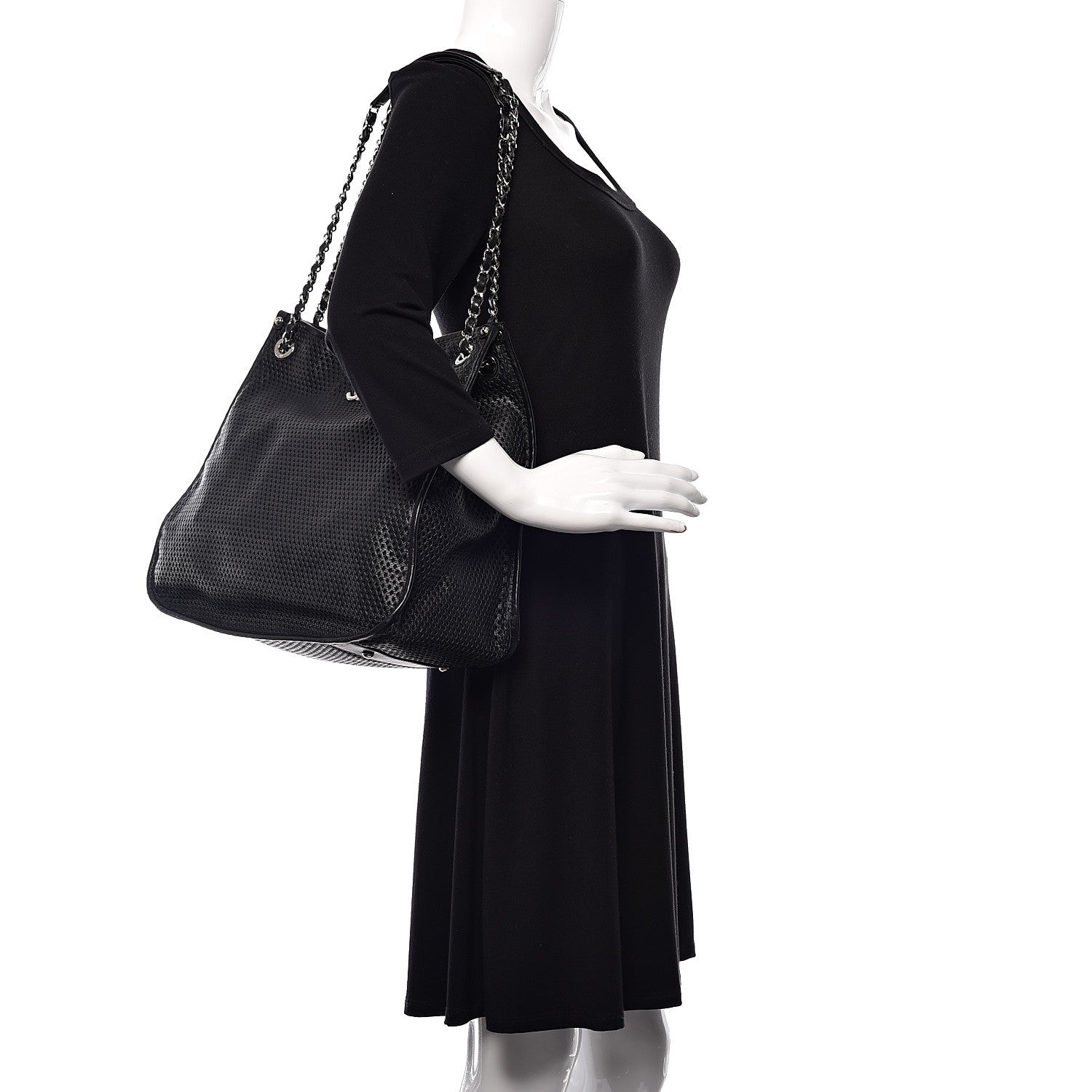 Chanel Calfskin Perforated Up In The Air Tote Black 2 of 9