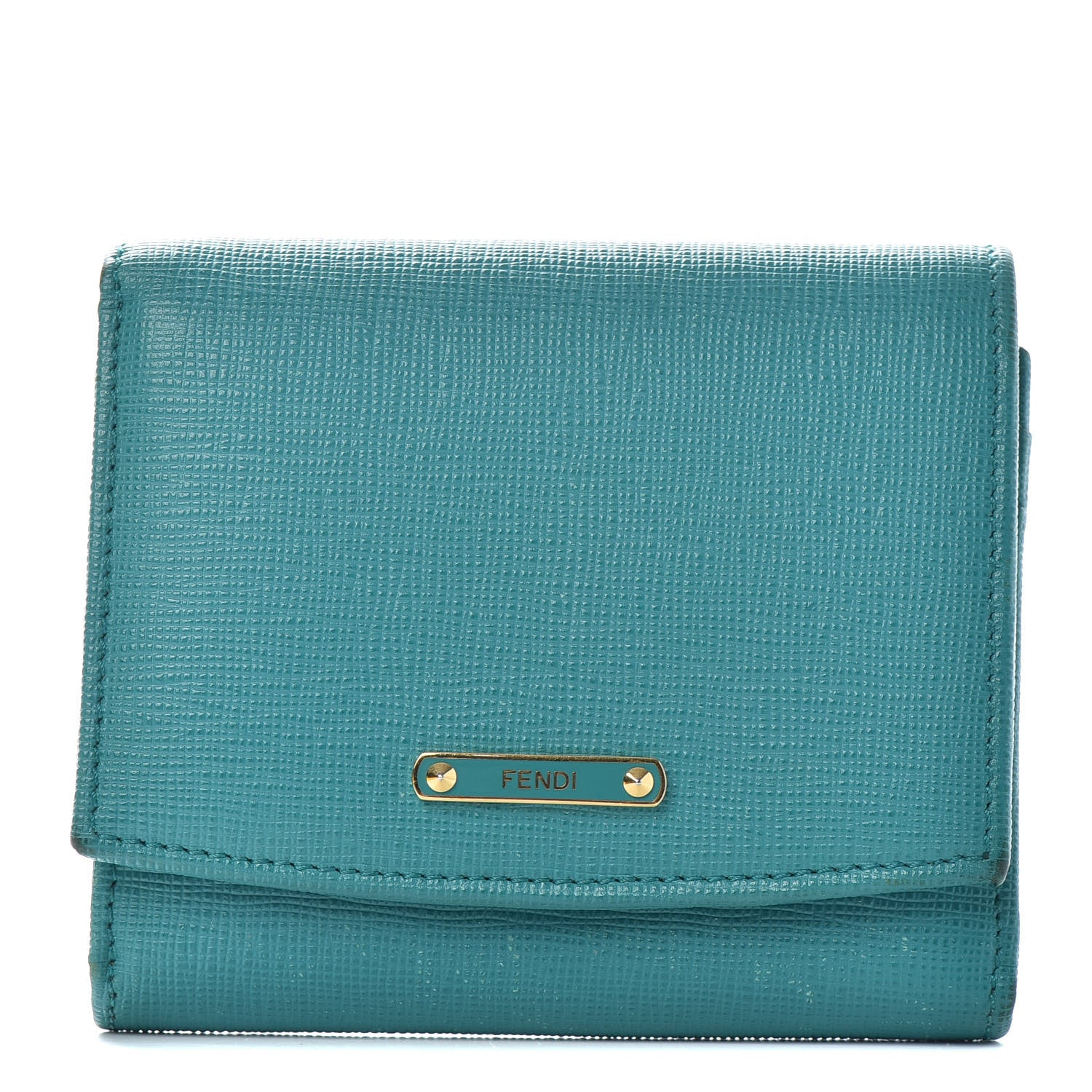 Fendi Vitello Elite Bi-Color Compact Wallet Lago Oceano 1 of 6