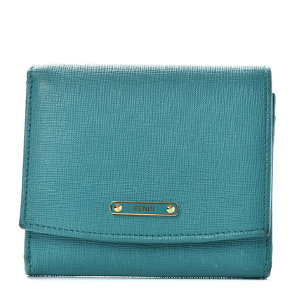Fendi Vitello Elite Bi-Color Compact Wallet Lago Oceano 1 of 6