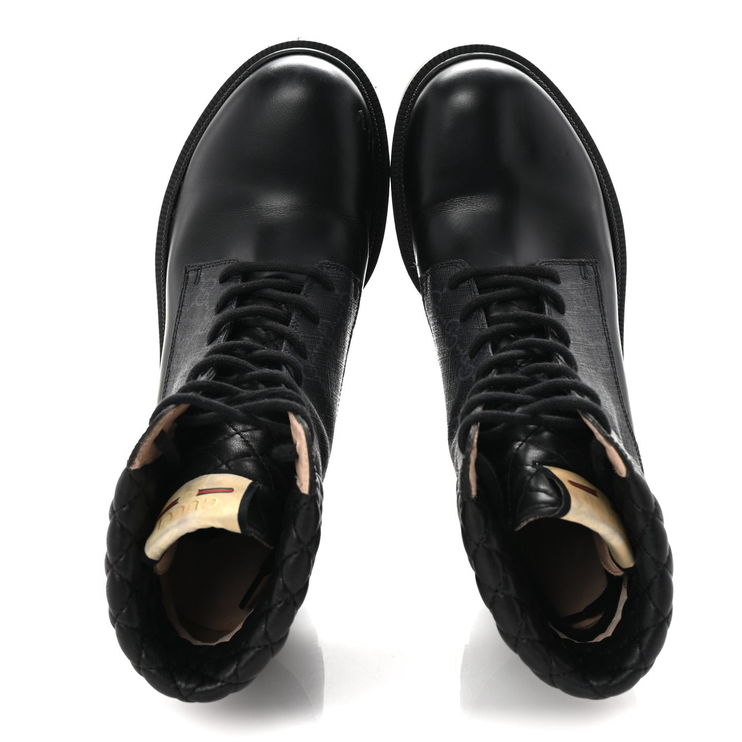 Apollo Calfskin GG Supreme Nappa Samoa Quilted Lace Up Ankle Boots 40 Black