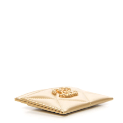 Chanel Metallic Goatskin Quilted Chanel 19 Card Holder Gold 3 of 8