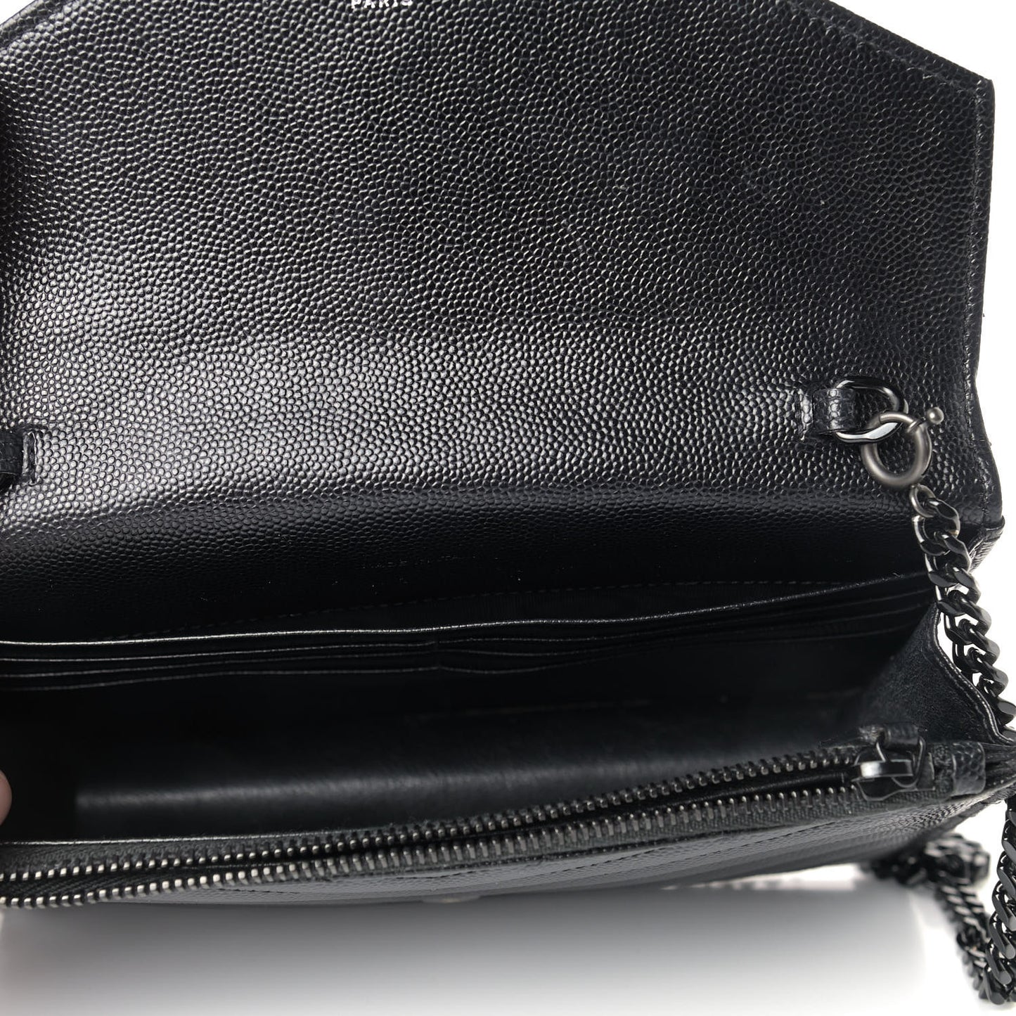 Grain De Poudre Matelasse Chevron Monogram Envelope Chain Wallet Black