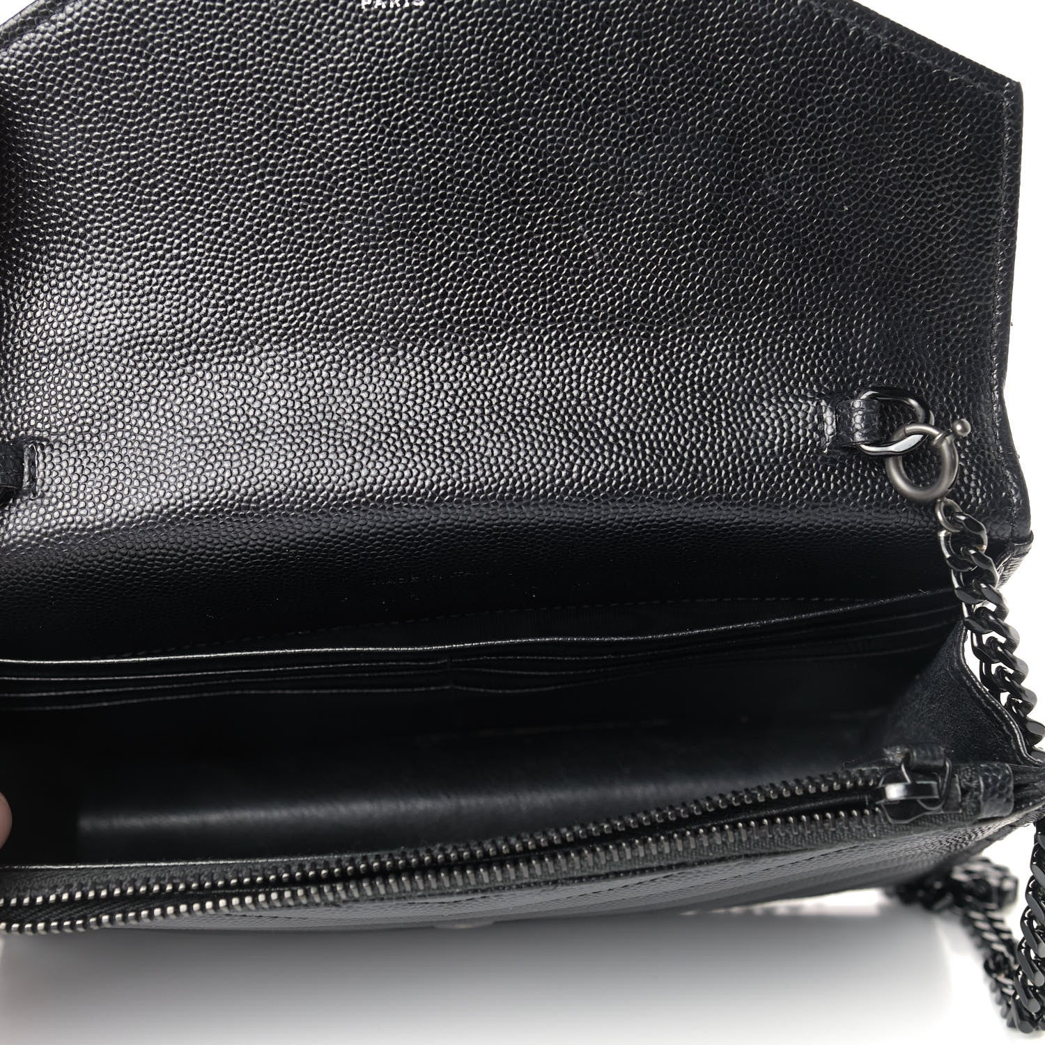 Saint Laurent Grain De Poudre Matelasse Chevron Monogram Envelope Chain Wallet Black 5 of 11