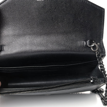 Saint Laurent Grain De Poudre Matelasse Chevron Monogram Envelope Chain Wallet Black 5 of 11