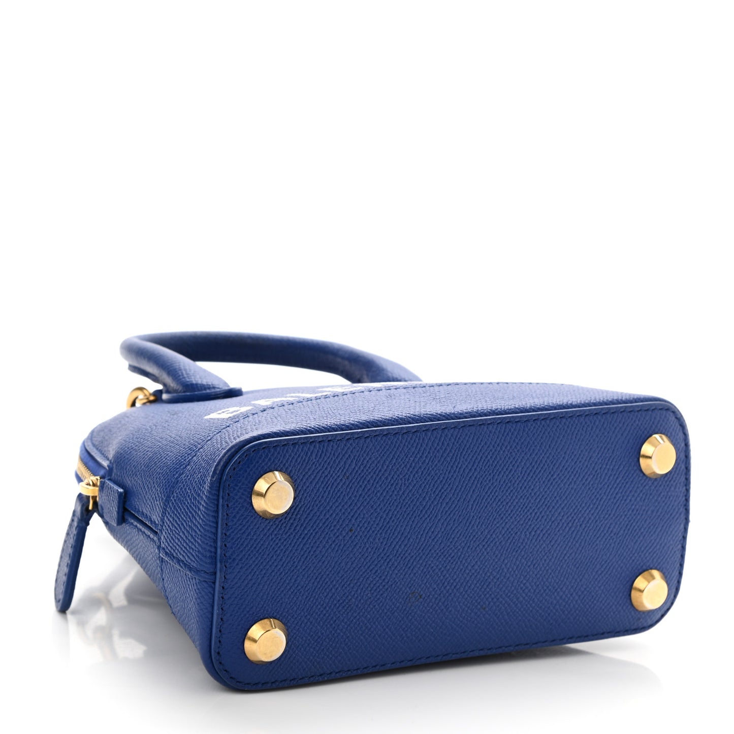 Signature Grained Calfskin Logo XXS Ville Top Handle Bag Bleu Roi White