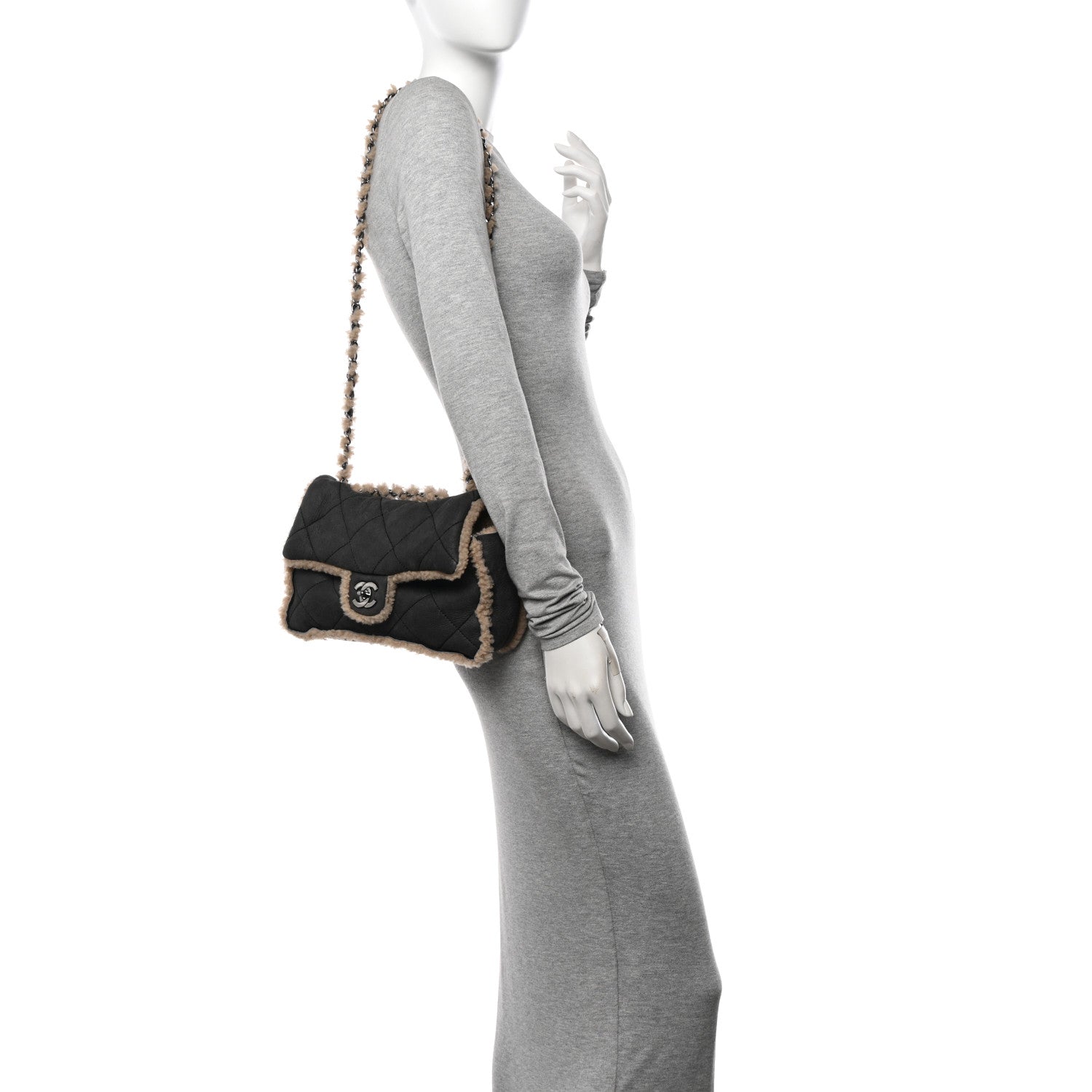 Chanel Shearling Quilted Medium Single Flap Grey 2 of 12