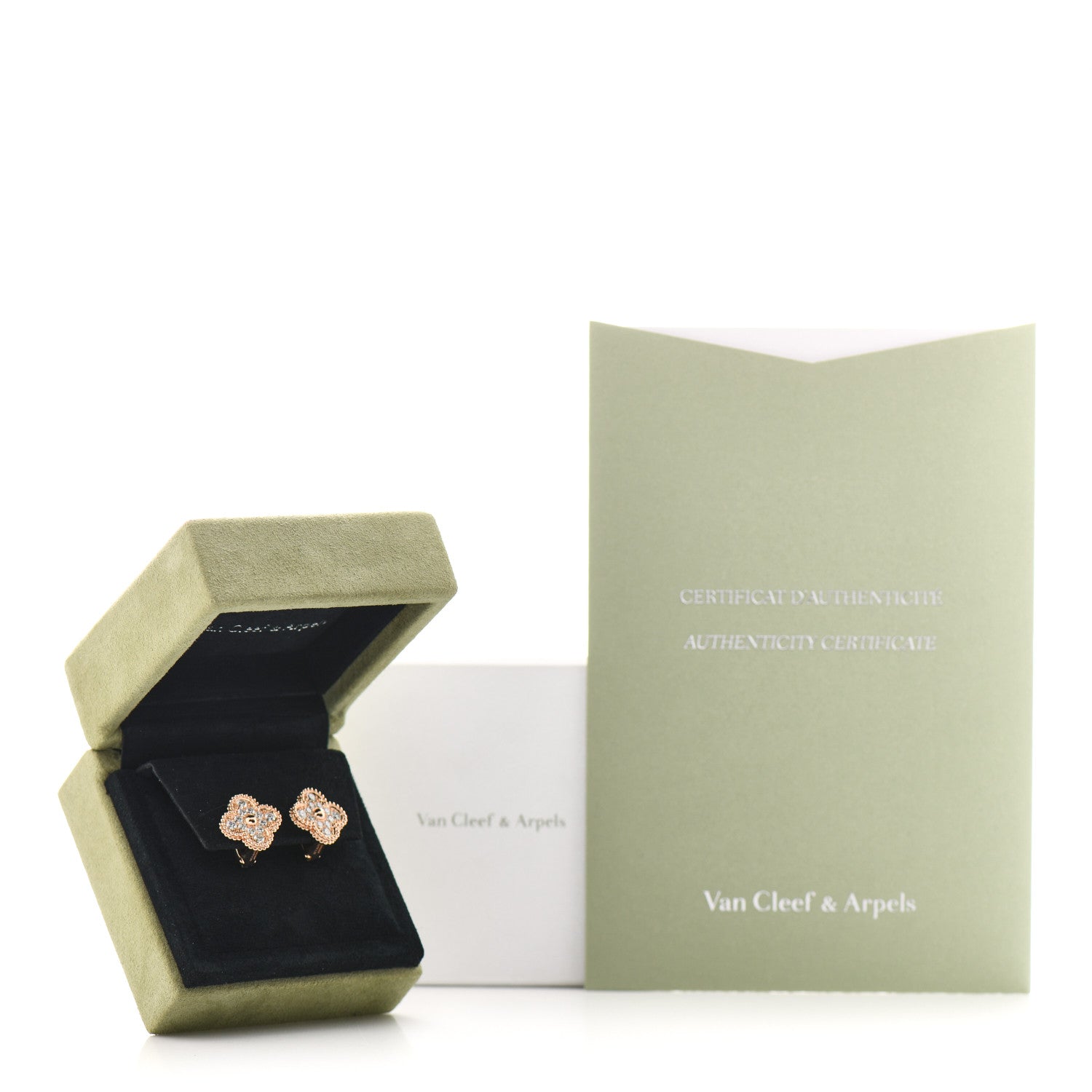 Van Cleef & Arpels 18K Rose Gold Diamond Vintage Alhambra Earrings 6 of 6