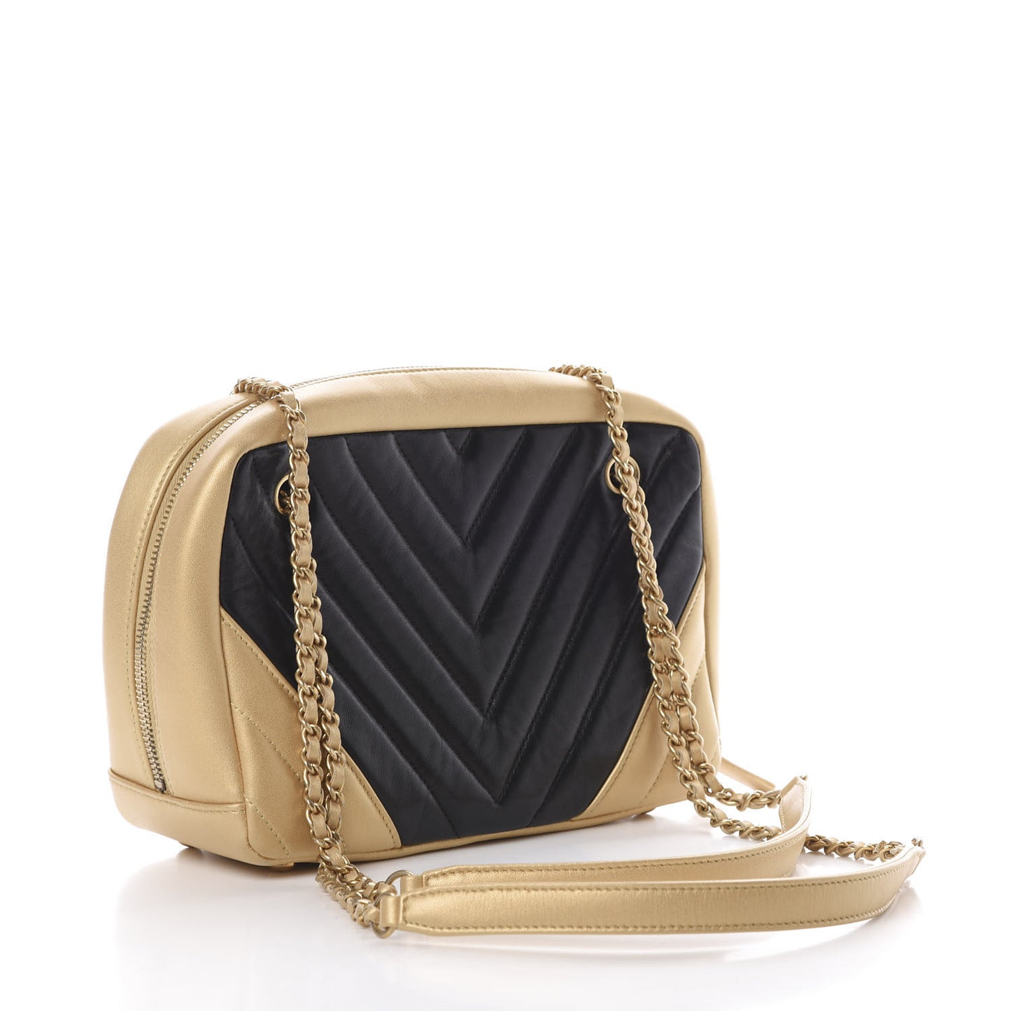 Lambskin Sheepskin Chevron Camera Case Black Gold