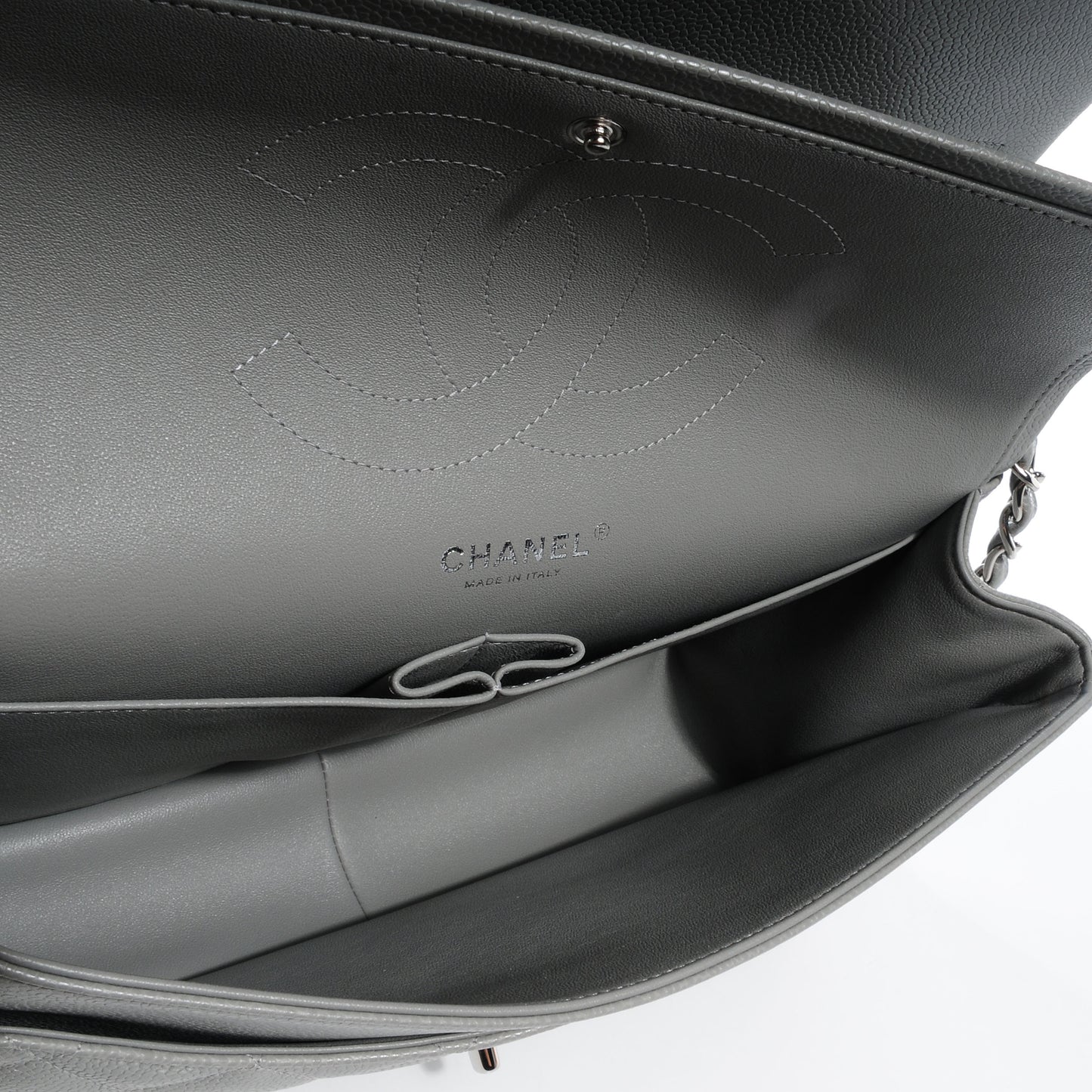 Caviar Jumbo Double Flap Grey