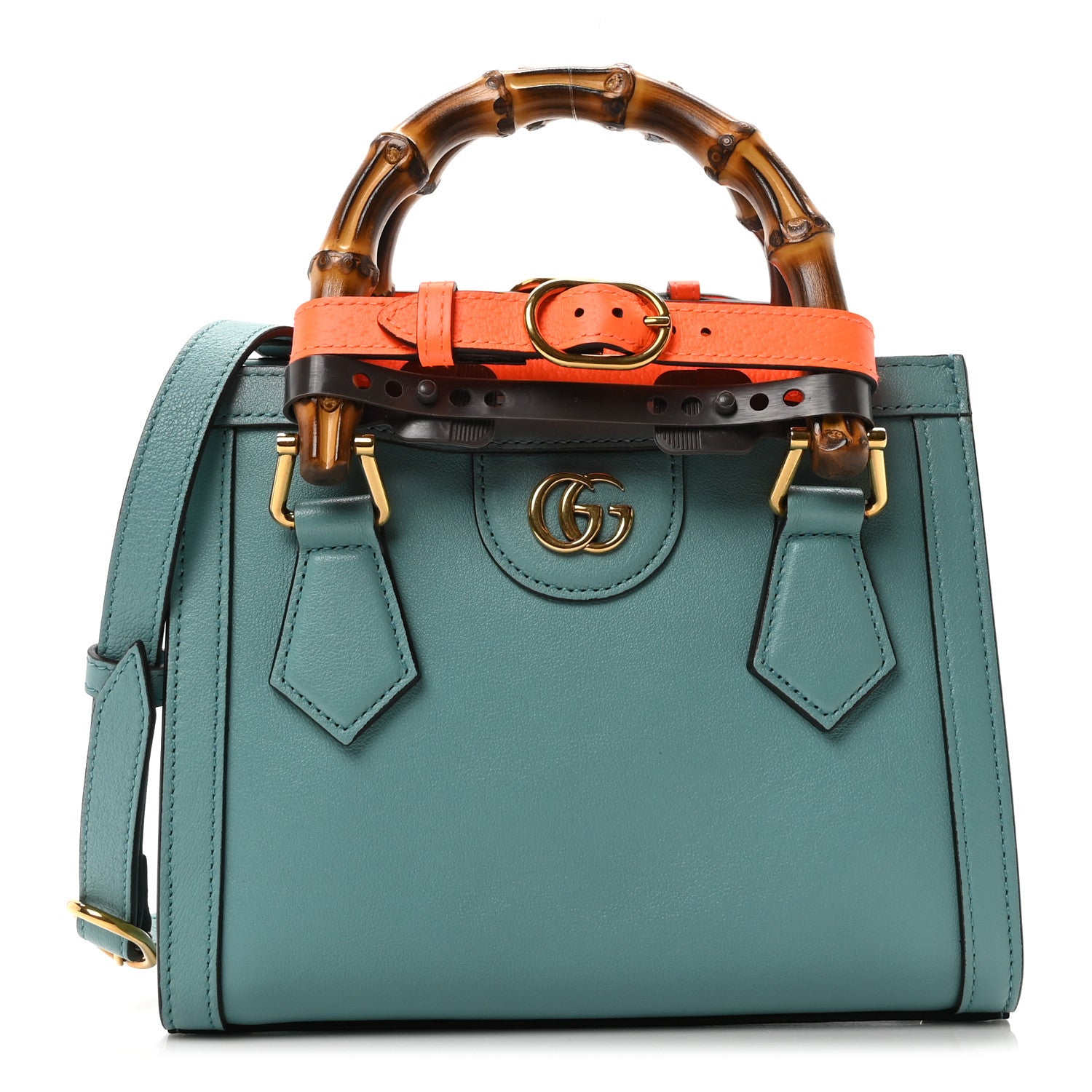 Gucci Wonka Grain Calfskin Mini Diana Tote Bag Dusty Azure Orange Fluo 1 of 11