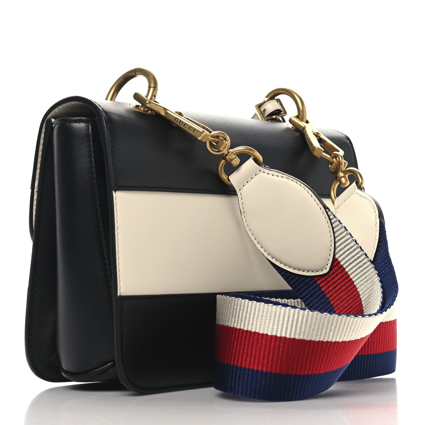 Calfskin Sylvie Web Queen Margaret Shoulder Bag Mystic White Black