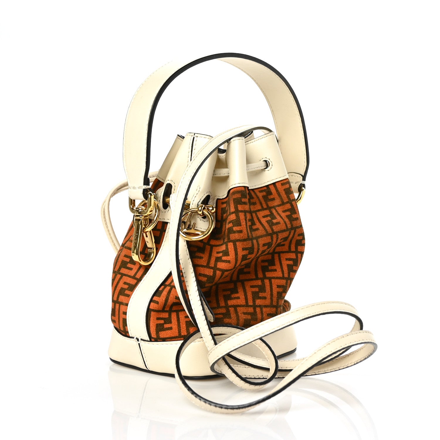 Fendi Suede Vitello King F is Fendi Micro FF Mini Mon Tresor Bucket Bag Arancio Marrone White Ice 3 of 7