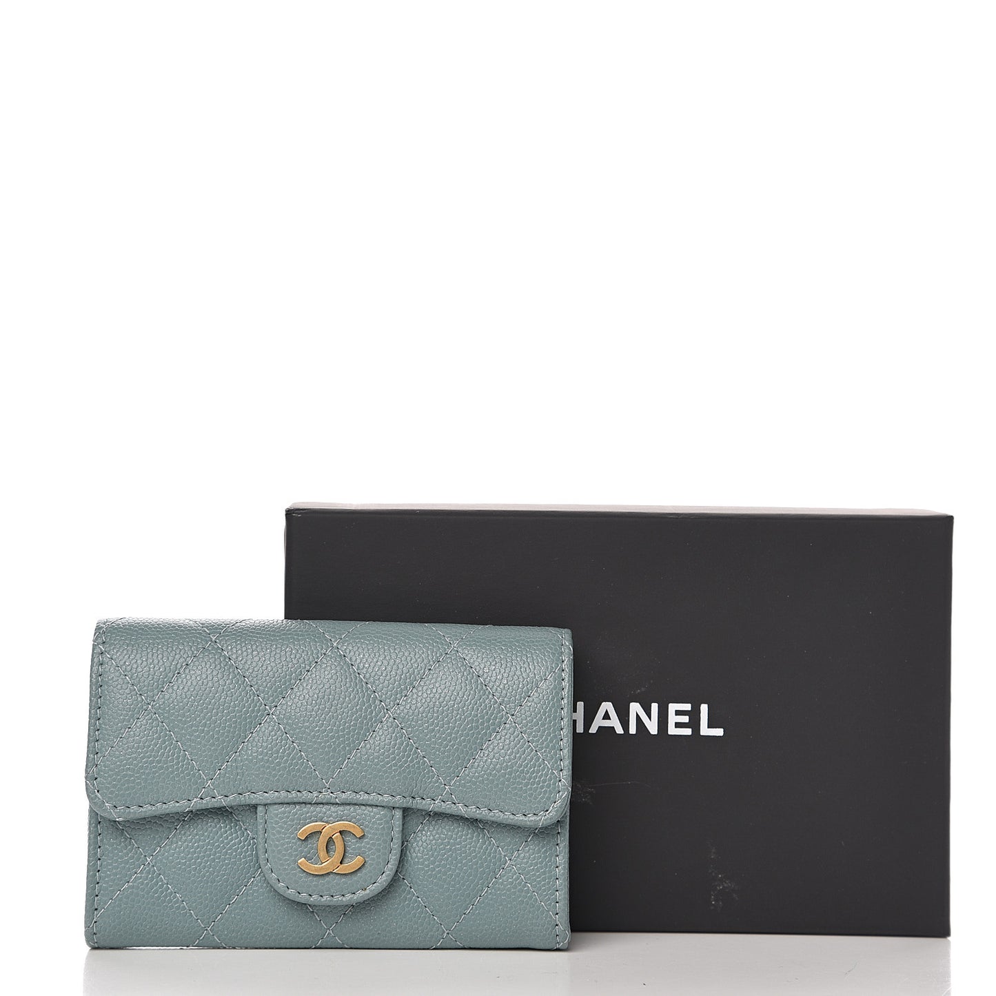 Caviar Quilted Flap Card Holder Wallet Blue