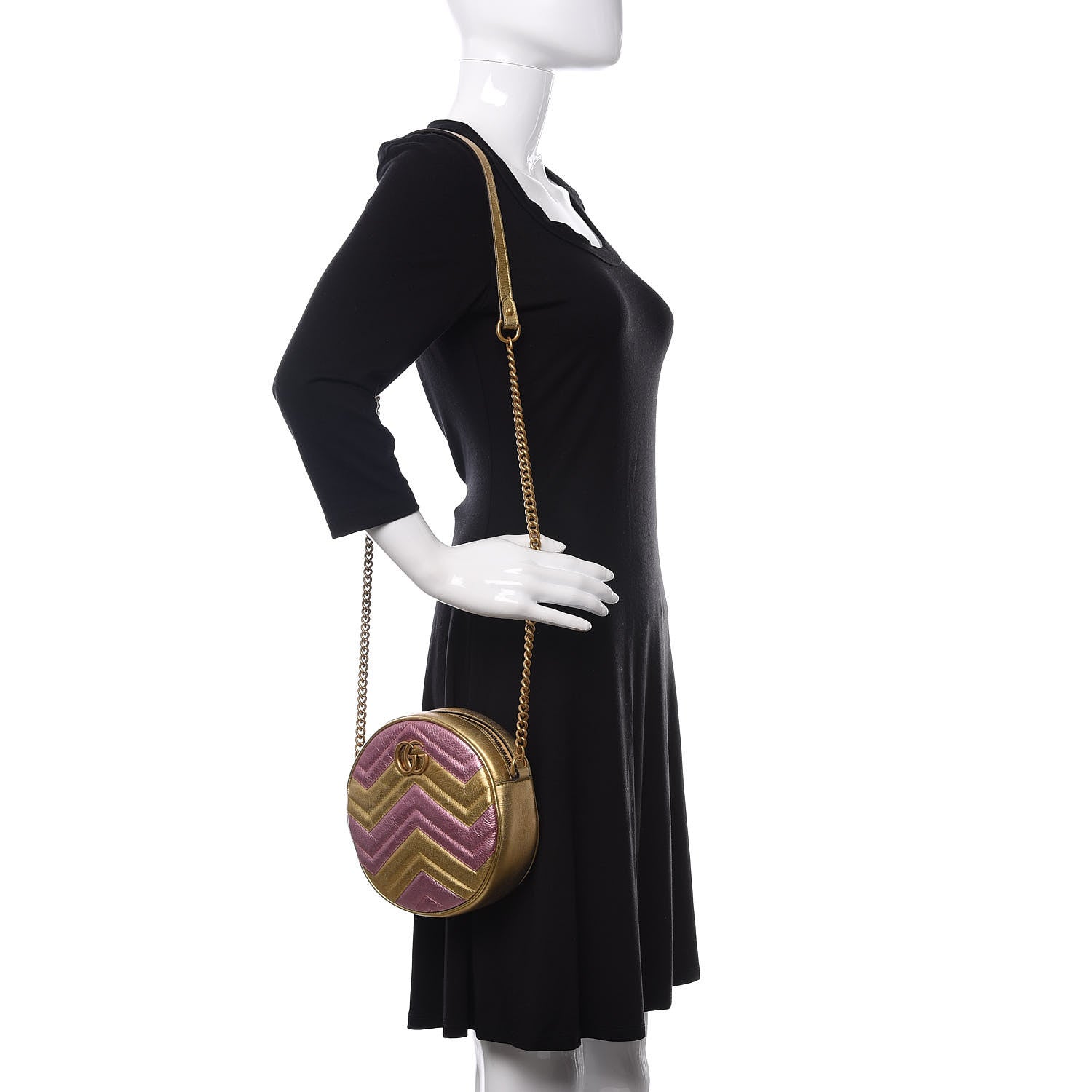 Gucci Metallic Nappa Matelasse Heart Mini GG Marmont Round Shoulder Bag Oro Vecchio Rosa 2 of 10