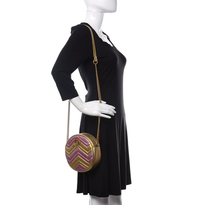 Gucci Metallic Nappa Matelasse Heart Mini GG Marmont Round Shoulder Bag Oro Vecchio Rosa 2 of 10