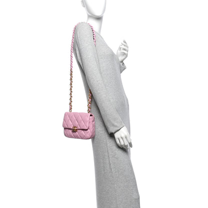 Chanel Lambskin Quilted Mini Lacquered Chain Flap Pink 2 of 10