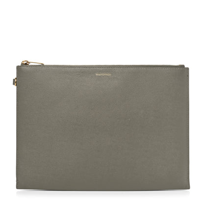 Saint Laurent Grain De Poudre Paris Zipped Tablet Holder Greyish Brown 1 of 9