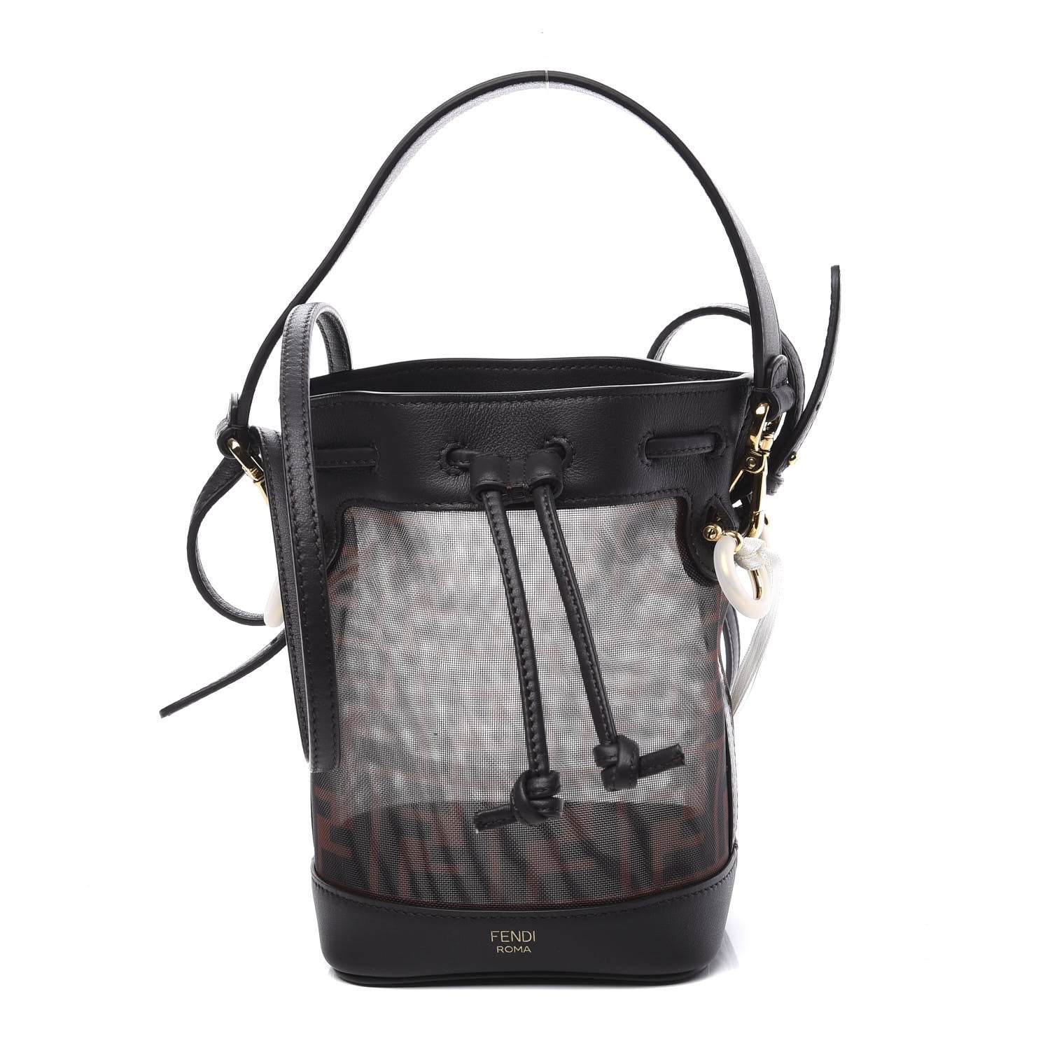 Fendi Mesh Vitello Grace F is FF 1974 Mini Mon Tresor Bucket Bag Marrone Black Ebano 1 of 12