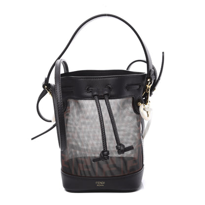 Fendi Mesh Vitello Grace F is FF 1974 Mini Mon Tresor Bucket Bag Marrone Black Ebano 1 of 12
