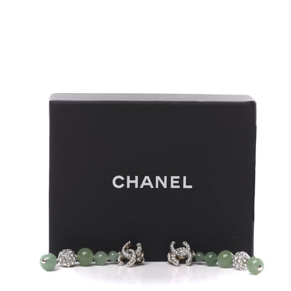 Chanel Crystal Beaded CC Long Drop Earrings Silver Green 5 of 5