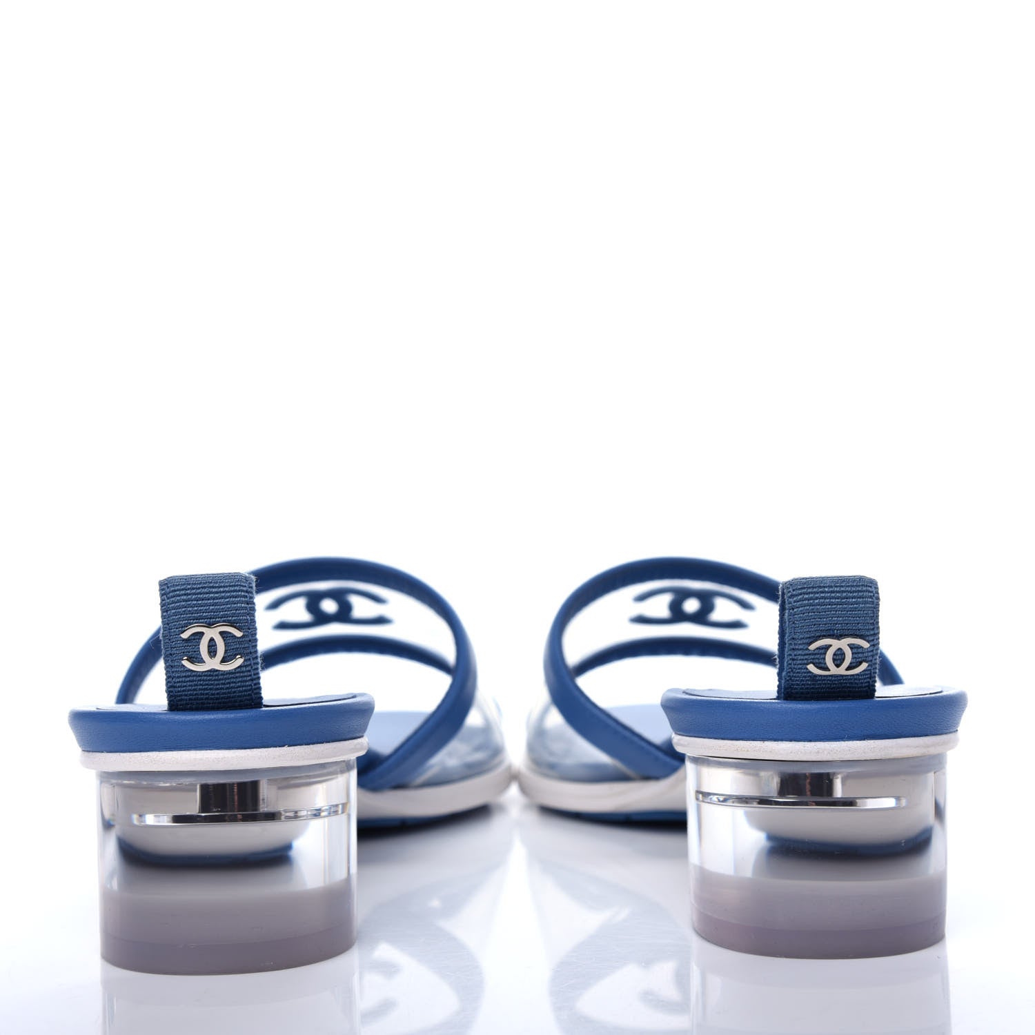 Chanel Lambskin PVC Logo Mule 37 Transparent Blue 7 of 10