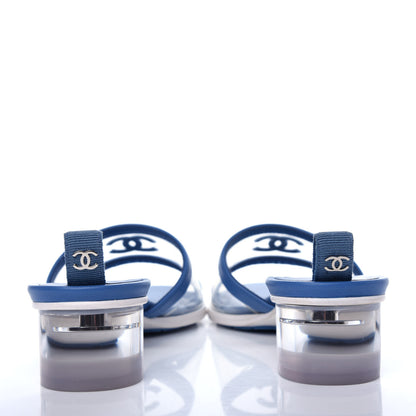Chanel Lambskin PVC Logo Mule 37 Transparent Blue 7 of 10