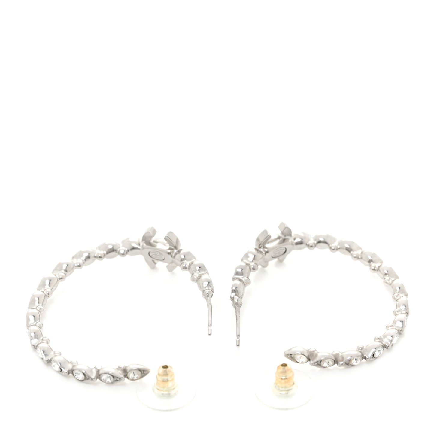 Metal Crystal CC Hoop Earrings Silver