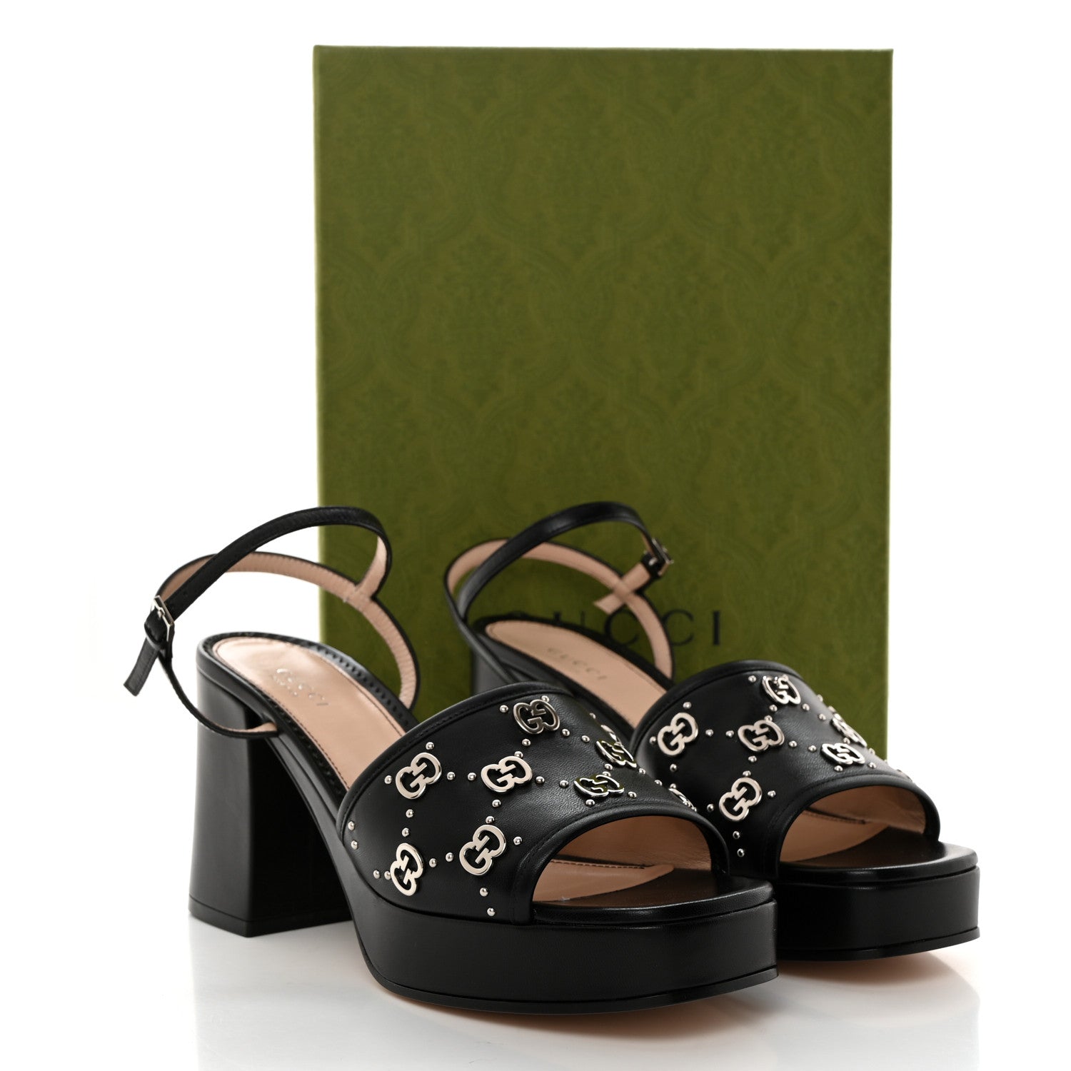 Gucci Malaga Kid Interlocking G Studs 25/85mm Platform Sandals 38.5 Black 9 of 9