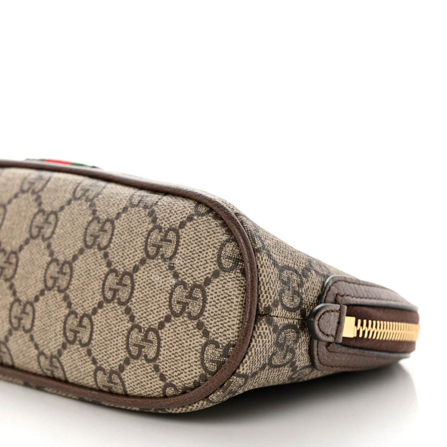 GG Supreme Monogram Textured Calfskin Web Large Ophidia Cosmetic Case Beige Ebony New Acero