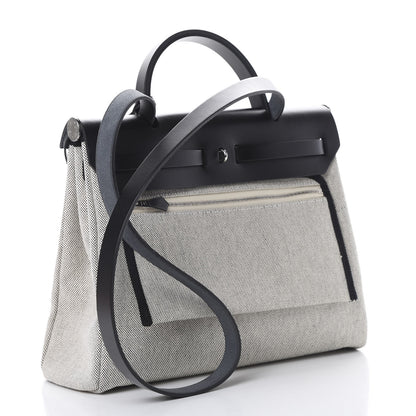 Hermes Vache Hunter Toile H Pegase Pop Herbag Zip Retourne 31 PM Bleu Indigo Ecru Black 3 of 12