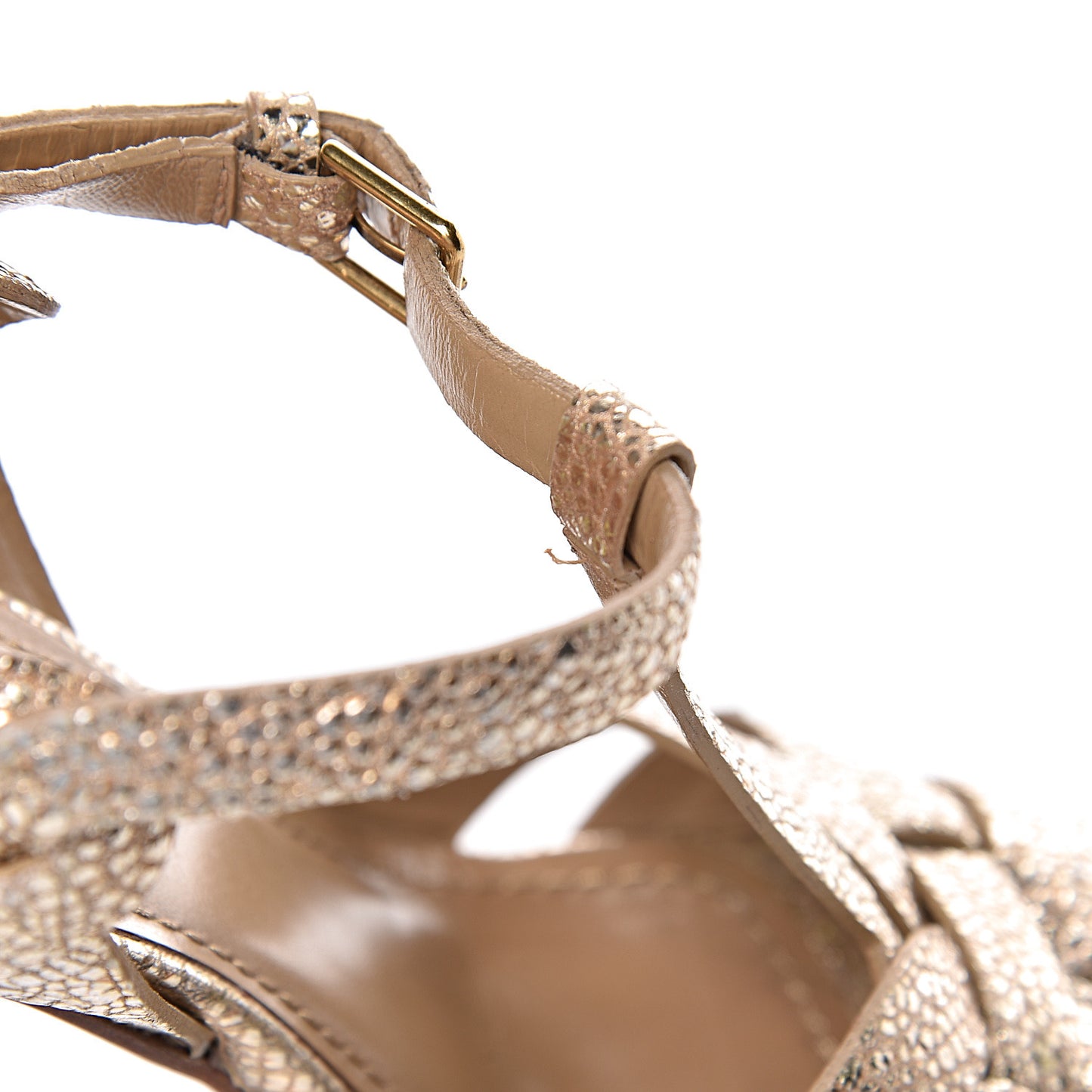 Metallic Crackled Calfskin Tribute 105 Platform Sandals 39.5 Gold