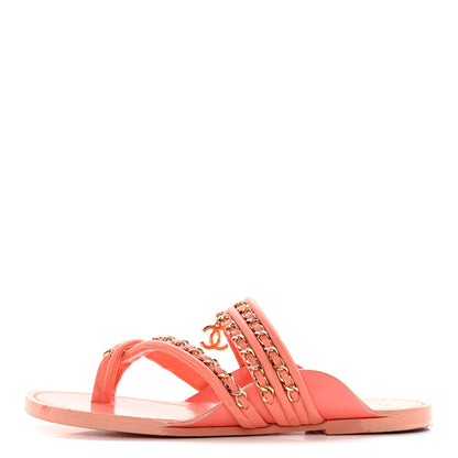 Chanel Calfskin Chain CC Thong Flat Sandals 38 Coral 1 of 15