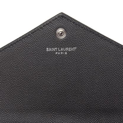 Saint Laurent Grain De Poudre Matelasse Chevron Monogram Envelope Chain Wallet Dark Smog 8 of 11