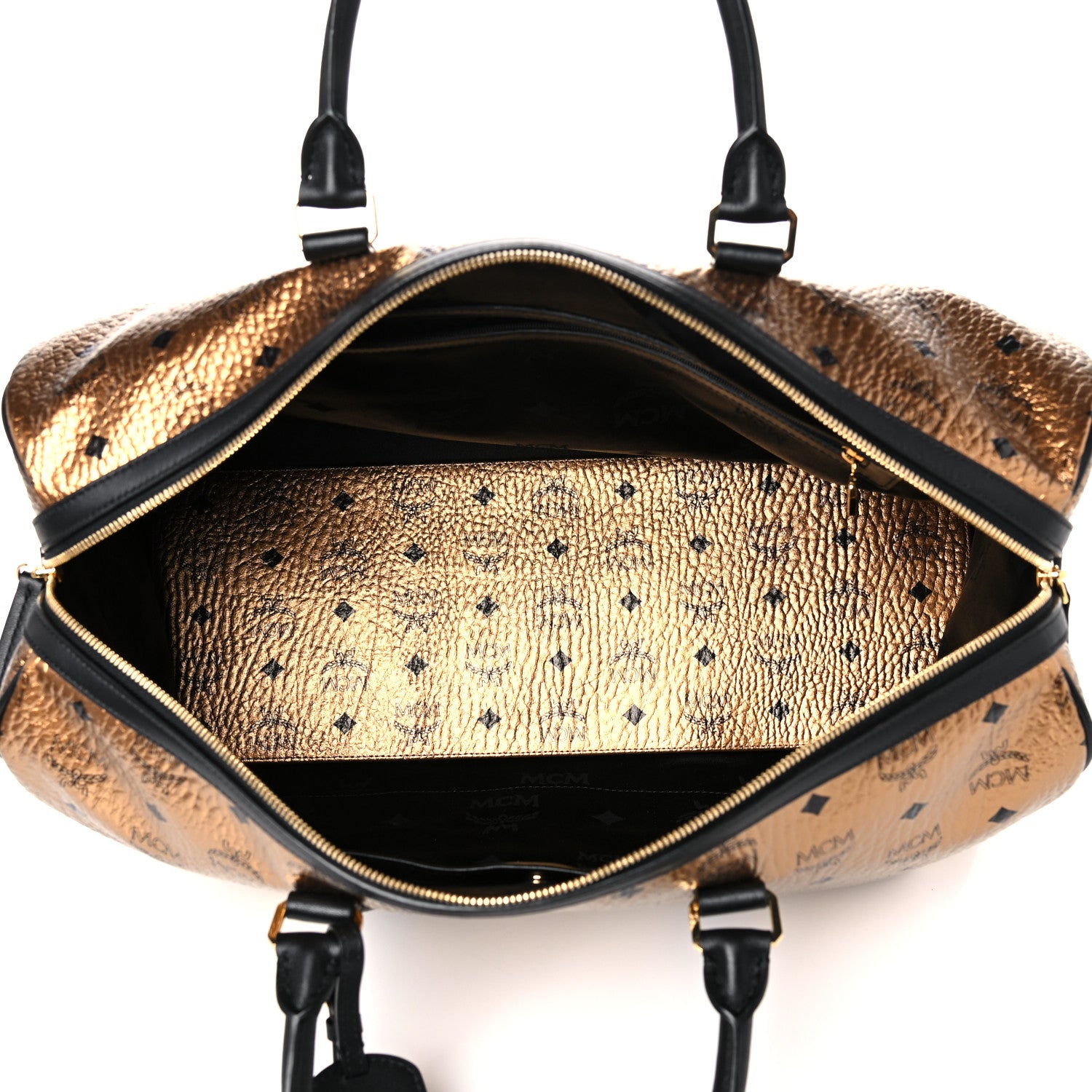 MCM Metallic Visetos Traveler Weekender Duffle Bag Gold 4 of 15